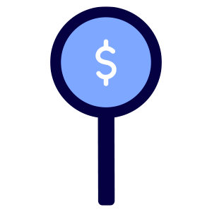 icon of a magnifying glass with a money sign